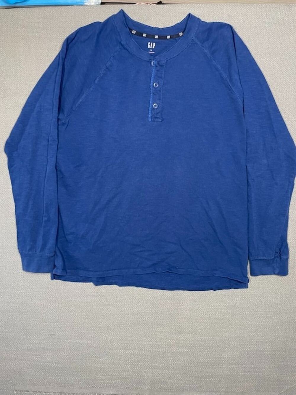 Gap Henley Men's XL Blue Long Sleeve Cotton Casual Soft Tee 3 Button Pullover